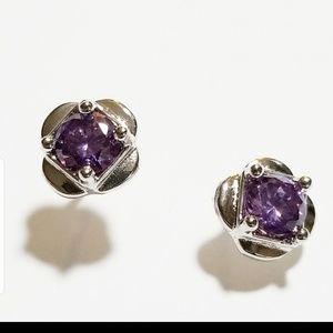 Silver Earring Posts with Purple CZ Stone